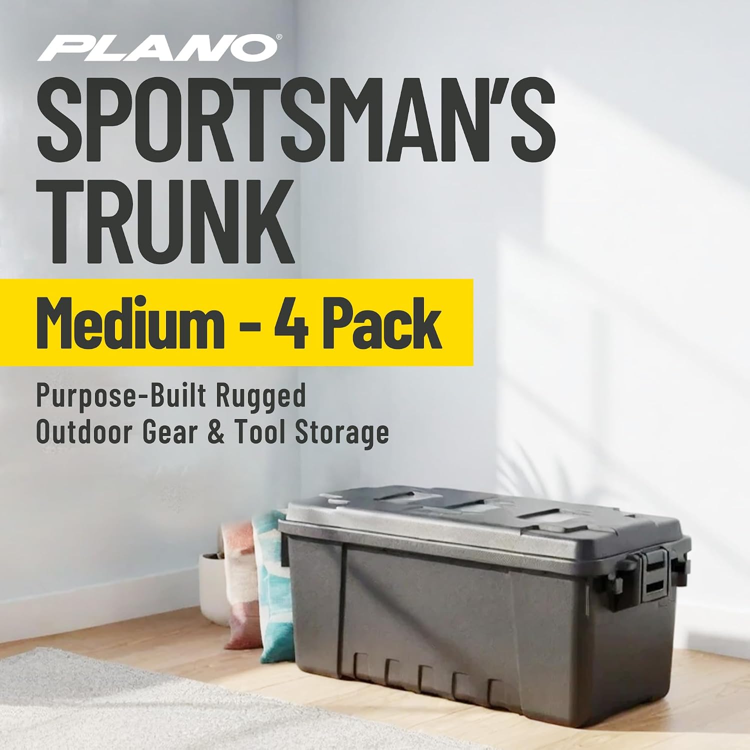 Plano 4 Pack Medium Sportsman's Trunk for Outdoor or Indoor Gear and Tools for Hunting, Camping and Fishing Equipment, Rugged Organization, Black