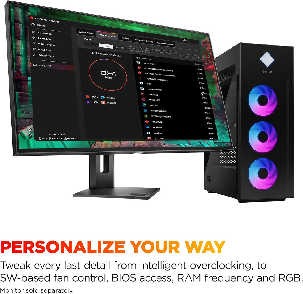 HP OMEN 45L Gaming Desktop, Intel Core Ultra 7 265K, 16 GB RAM, 1 TB SSD, NVIDIA GeForce RTX 5070, Windows 11 Pro, Microsoft Copilot, Tempered Glass, GT22-3050 (2025)