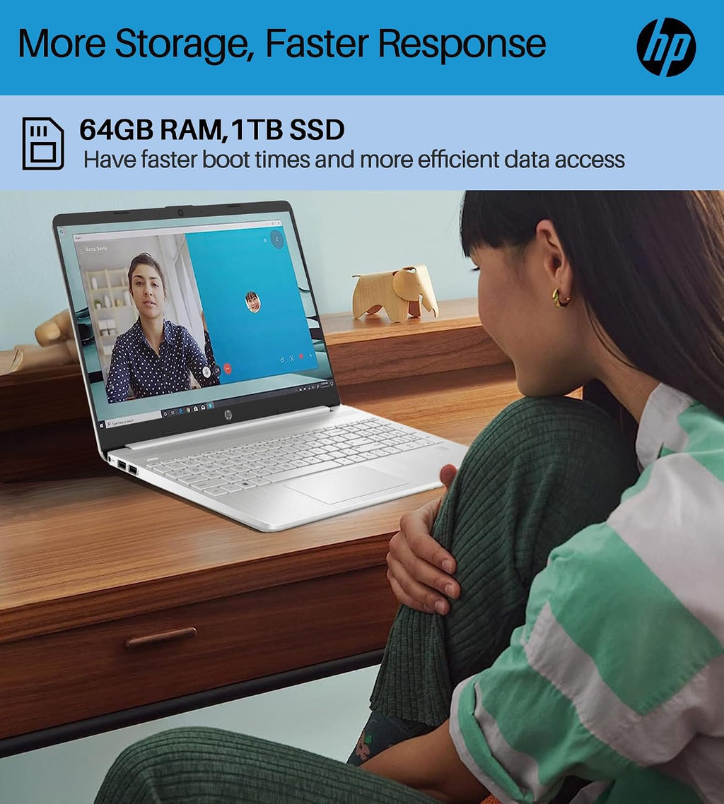 HP 2024 15.6' Touchscreen Laptop - with Microsoft Office Lifetime License, Intel i3-1215U, 64GB RAM, 2TB SSD, Long Battery Life, Micro-Edge, Bluetooth, Wi-Fi, Thin & Light, Windows 11 Pro