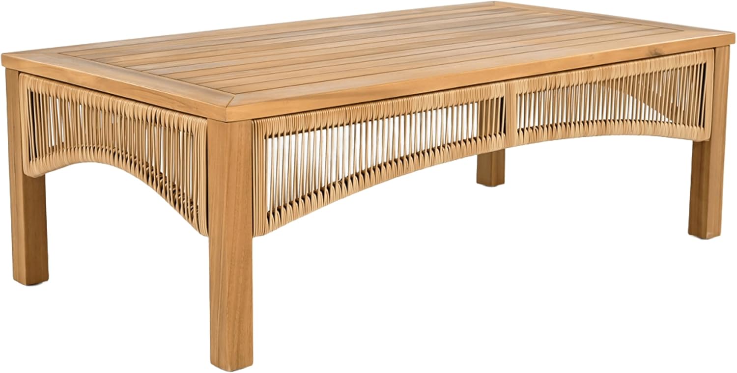 Christopher Knight Home Havets 3 Pieces Acacia Wood Patio Furniture Set, Faux Rattan Sofa and Coffee Table, Outdoor Conversation Sets with 6' Thick Cushions for Backyard Garden Balcony, Teak+Beige