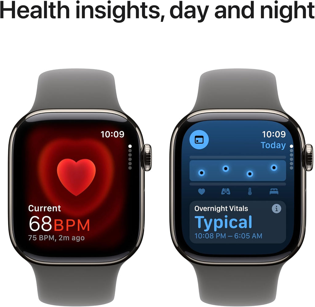 Apple Watch Series 10 [GPS + Cellular 42mm case] Smartwatch with Natural Titanium Case with Stone Grey Sport Band - S/M. Fitness Tracker, ECG App, Always-On Retina Display, Water Resistant