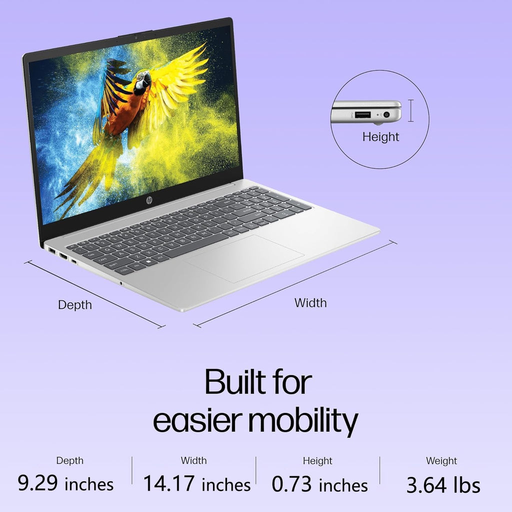 HP Essential Laptop Computer for Student Home Study, Office 365, Intel N100 (2026 Edition), 16GB RAM, 1TB SSD, Long Battery Life & Portable Design, 15.6' FHD, Type C RJ45 Cable, Windows 11 Home