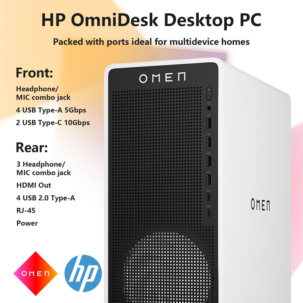 HP OMEN 16L TG03 Gaming Desktop, Intel Ultra 7 265F, NVIDIA RTX 5060, 64GB DDR5 RAM, 2TB SSD, AI-Ready Workstation PC for Gaming & Music Production, Bundle with Thunderobot Keyboard