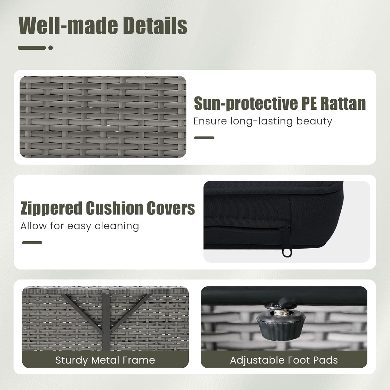 Tangkula Patio Rattan Daybed with 4-Level Adjustable Backrest, Outdoor PE Wicker Loveseat with Storage Ottoman & Folding Side Table, Double Sunbed for Balcony, Backyard & Poolside, Black & Grey