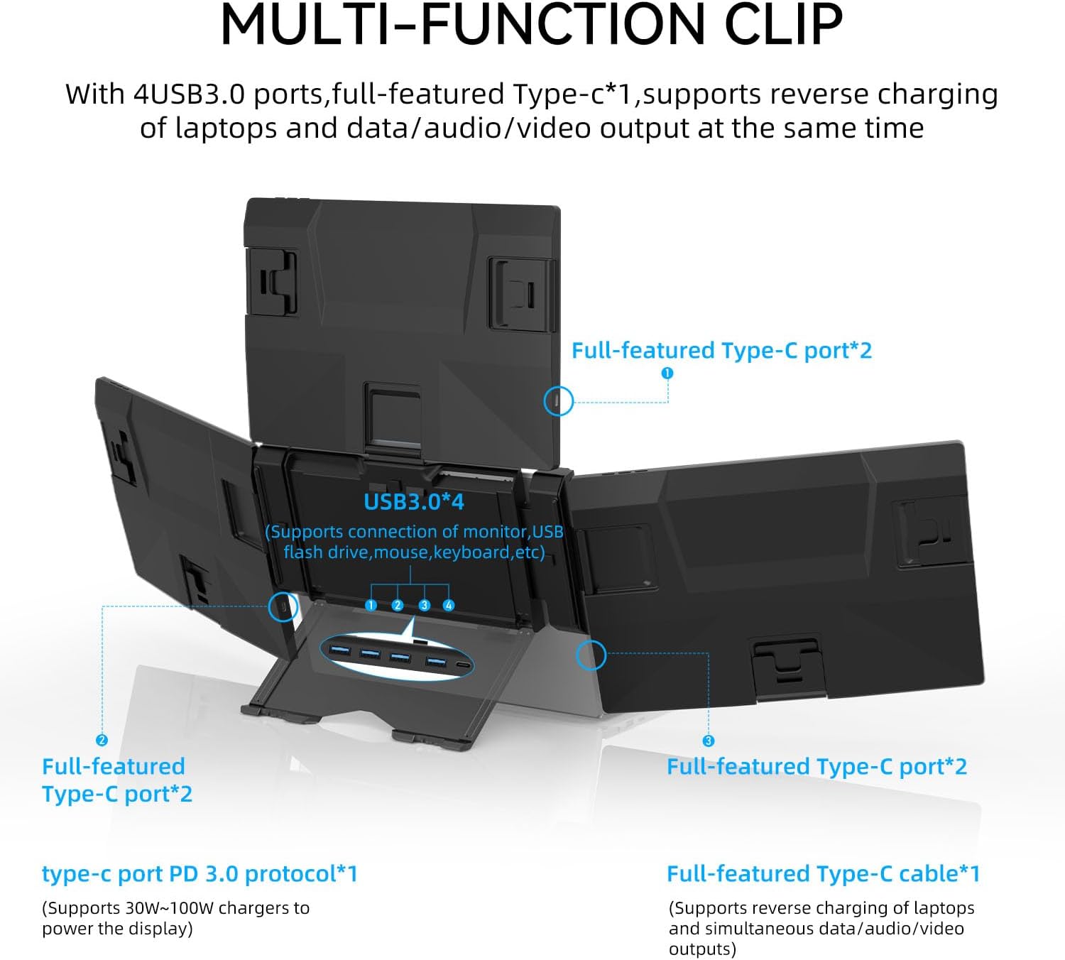 ADREAMER 13.3' Triple Screen Laptop Monitor Extender, Detachable 3 Screen Monitor for Laptop 13'-16', 1920x1200 IPS 16:10, 1 Cable for 3 Displays, Compatible with Wins/Mac.