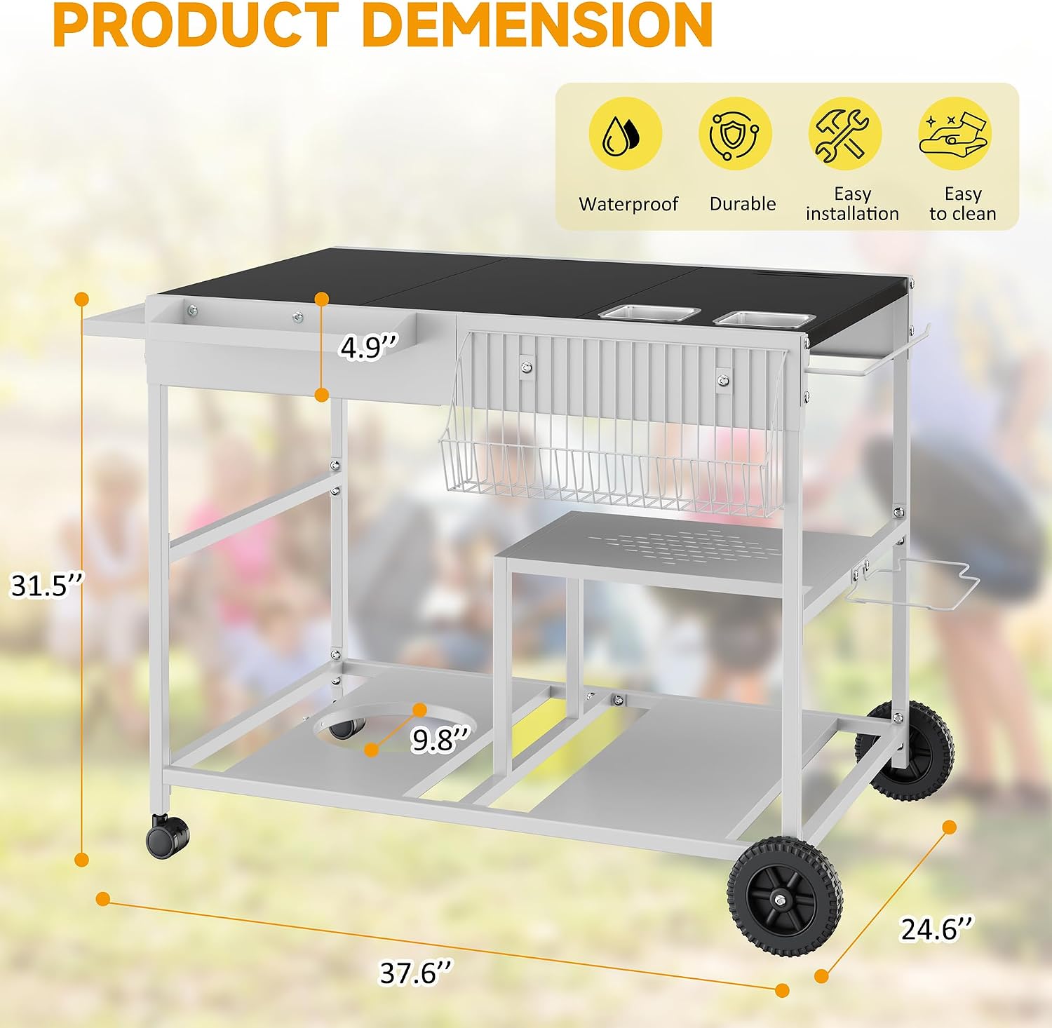JY QAQA Pizza Oven Table Grill Cart with Condiment Shelf, Outdoor Cooking Cart, Grill Worktable for Patio, Food Prep Station Fits Ninja Woodfire Grill, Cuisinart Grill, Blackstone Griddle etc Grill