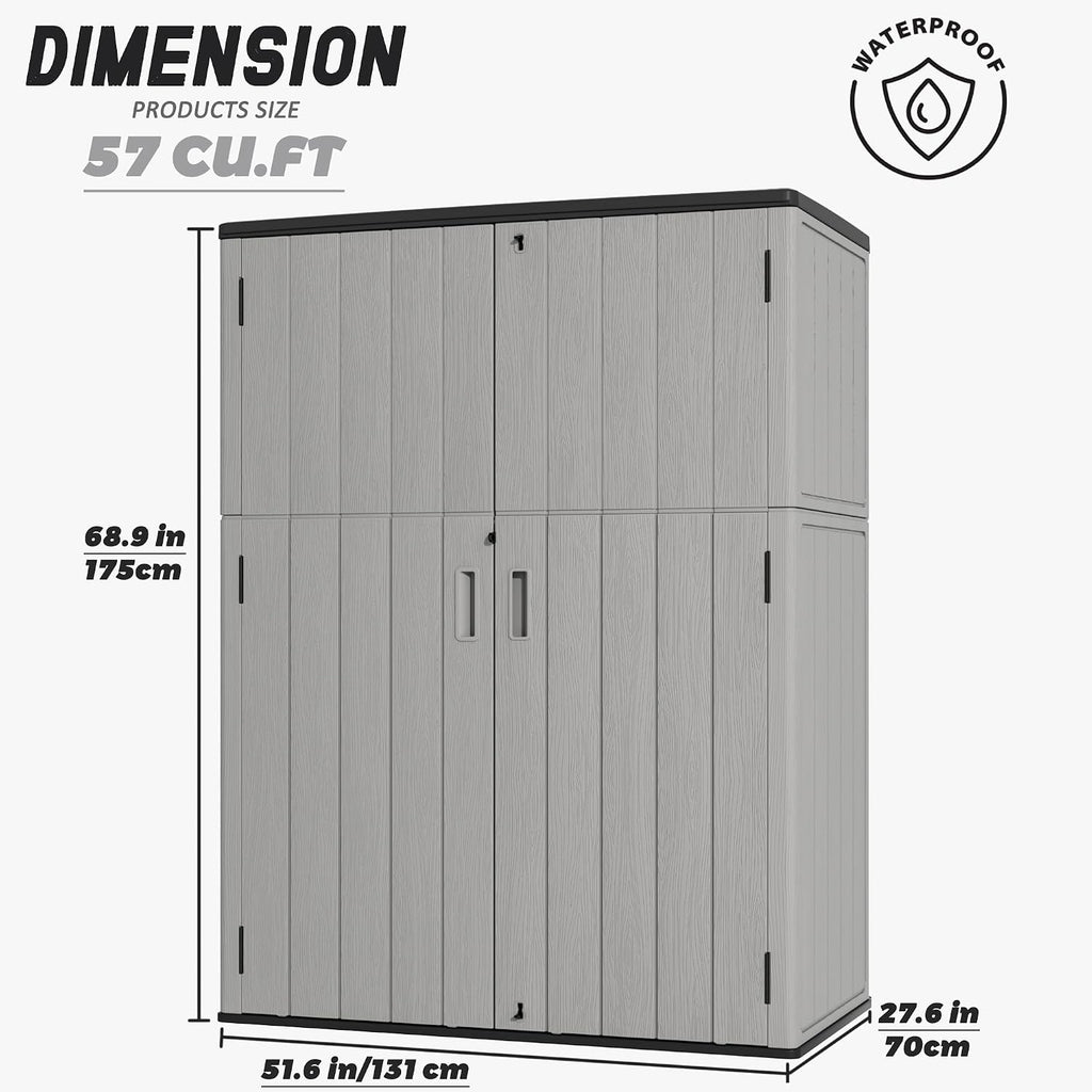 Mrosaa Outdoor Storage Shed Waterproof,Resin Storage Sheds Outdoor with Floor,Outdoor Storage Cabinet for Garage Storage, Pool Storage, Bike, Garden (57Cu.ft)