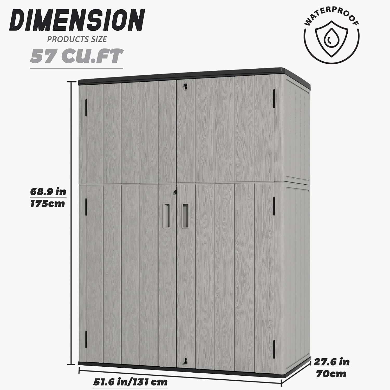 Mrosaa Vertical Storage Sheds with Floor, Sheds & Outdoor Storage Cabinet Waterproof for Garage Storage, Pool Storage, Bike Shed, Garden Shed 57Cu.ft Light Gray
