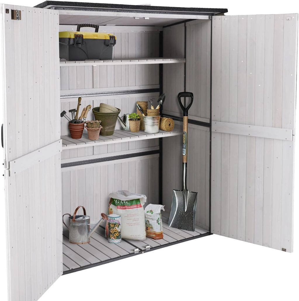 GUTINNEEN Outdoor Storage Shed with Metal Frame,Wooden Tool Cabinet with Adjustable Shelfs, House Garden Shed for Backyard Garden Patio Lawn