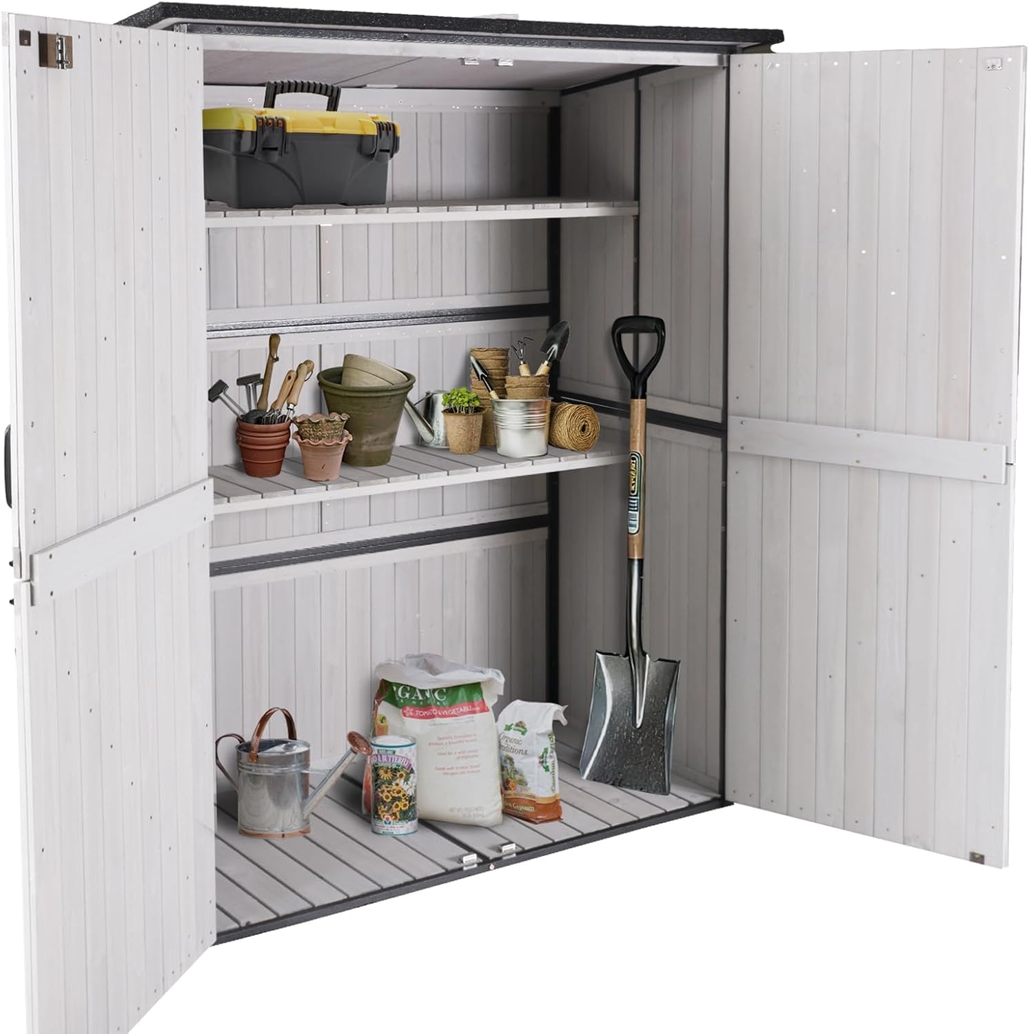 GUTINNEEN Outdoor Storage Shed with Metal Frame,Wooden Tool Cabinet with Adjustable Shelfs, House Garden Shed for Backyard Garden Patio Lawn