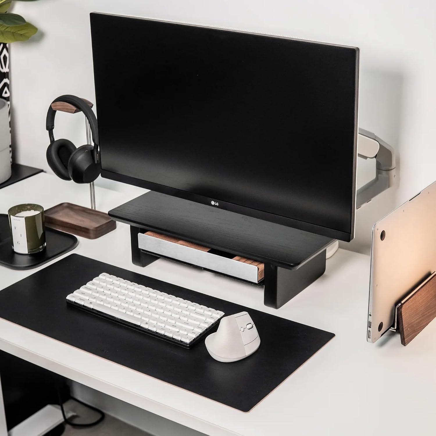Raico Desk Shelf Setup Mini Monitor Stand, Compact Black Wood Organiser, Ergonomic Home Office Accessory (Black | 18.8 Inches)