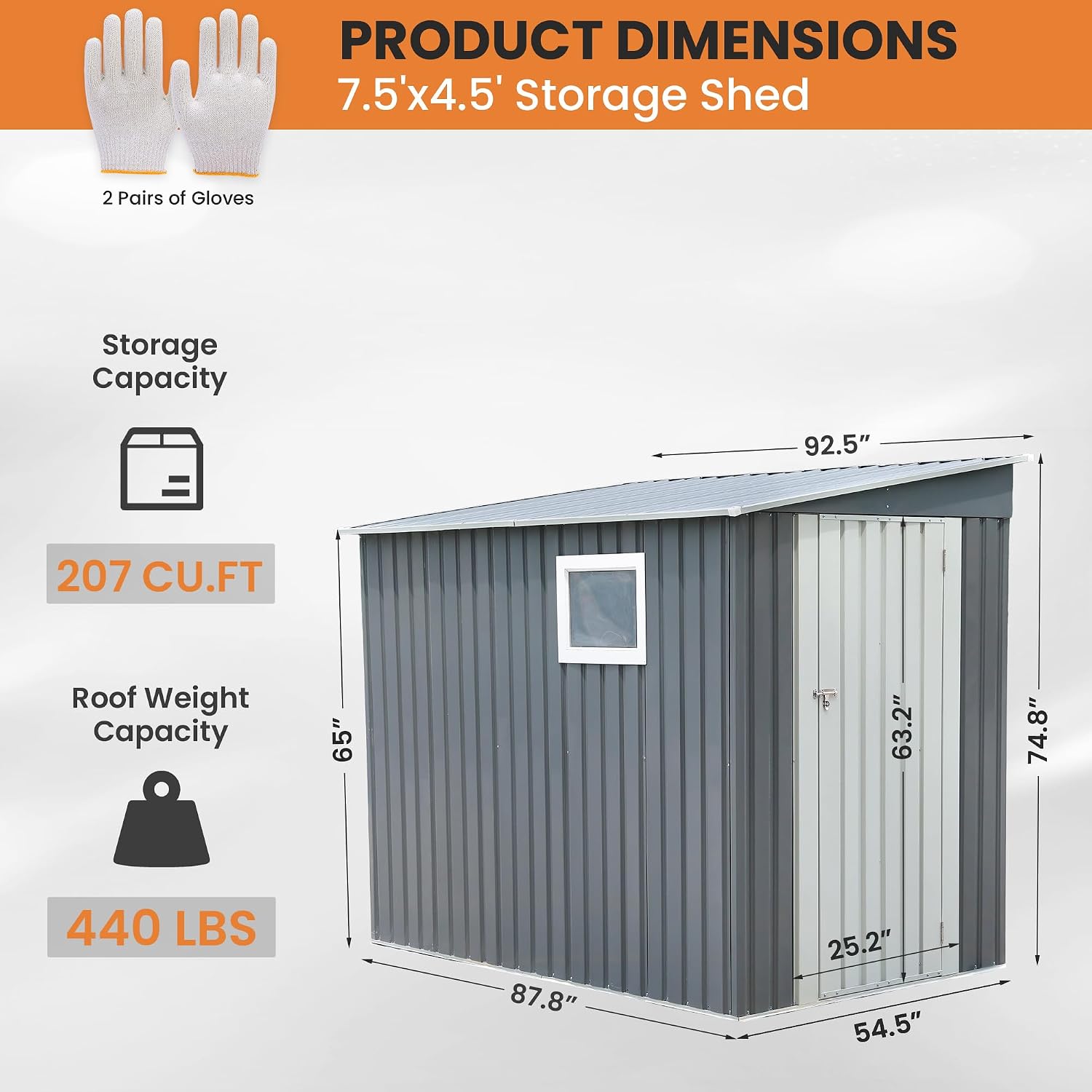 Outdoor Storage Shed 7.5x4.5 FT Metal Garden Storage Shed Steel Anti-Corrosion Storage House with Single Lockable Door and Sloping Roof, Outside Sheds for Backyard, Pool, Patio, Light Gray