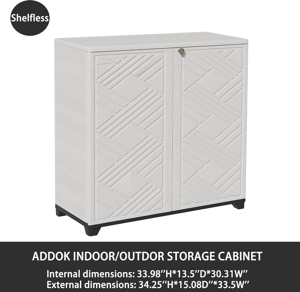 ADDOK Indoor Outdoor Plastic Storage Cabinet 34'x15'x34', Outdoor Storage Shed for Living Room, Hallway, Balcony, Garage, Garden, Backyard-White（W/O Shelf）