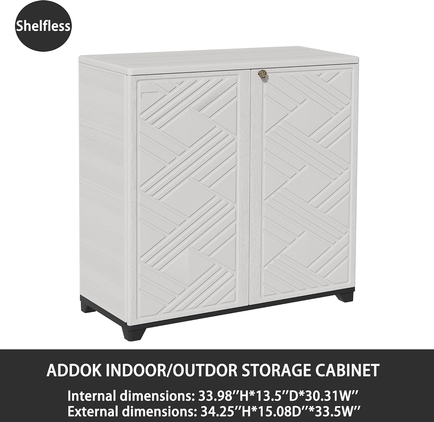 ADDOK Indoor Outdoor Plastic Storage Cabinet 34'x15'x34', Outdoor Storage Shed for Living Room, Hallway, Balcony, Garage, Garden, Backyard-White（W/O Shelf）