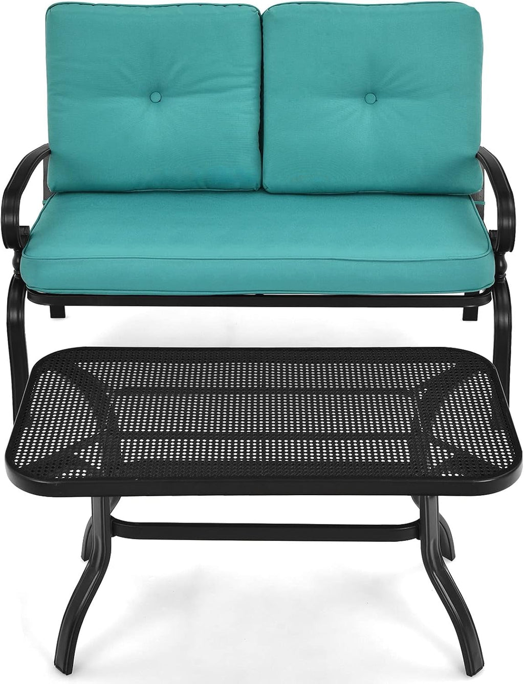 Tangkula Patio Loveseat with Table Set, 2 Seat Cushioned Sofa with Coffee Table, Patio Conversation Sofa Set with Rustproof Frame, 2 Pieces Outdoor Furniture Set for Garden, Poolside (Turquoise)