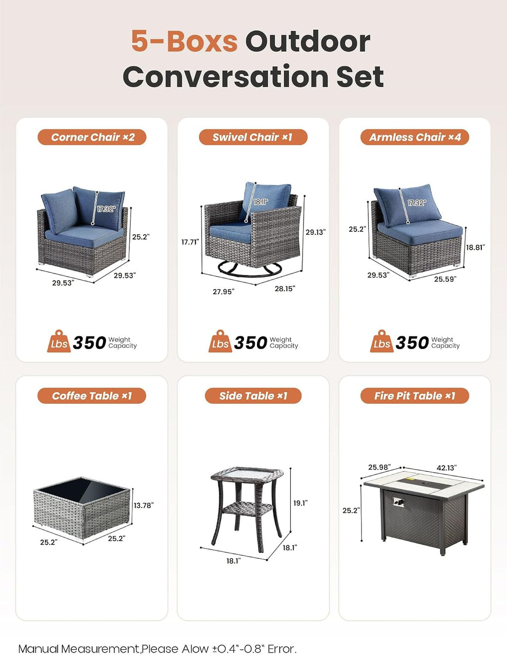 ovios 10 Piece Outdoor Patio Furniture Set with Fire Pit Table,Conversation Sectional Wicker Couch with Swivel Chairs,Modern Outside Sofa for Balcony Backyard, Beige