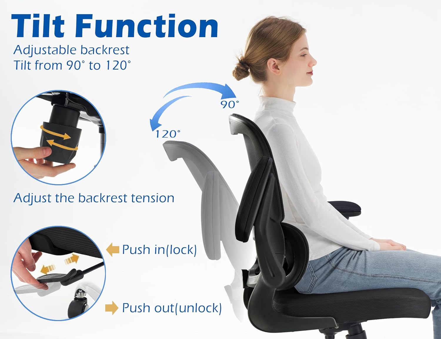 TRALT Ergonomic Office Chair - Desk Chair with Adjustable Headrest Lumbar Support Computer Chair - Mesh Comfy Chair with Flip-up Armrests - Gaming Chair for Adults Home Office PU, Black, Pack of 4