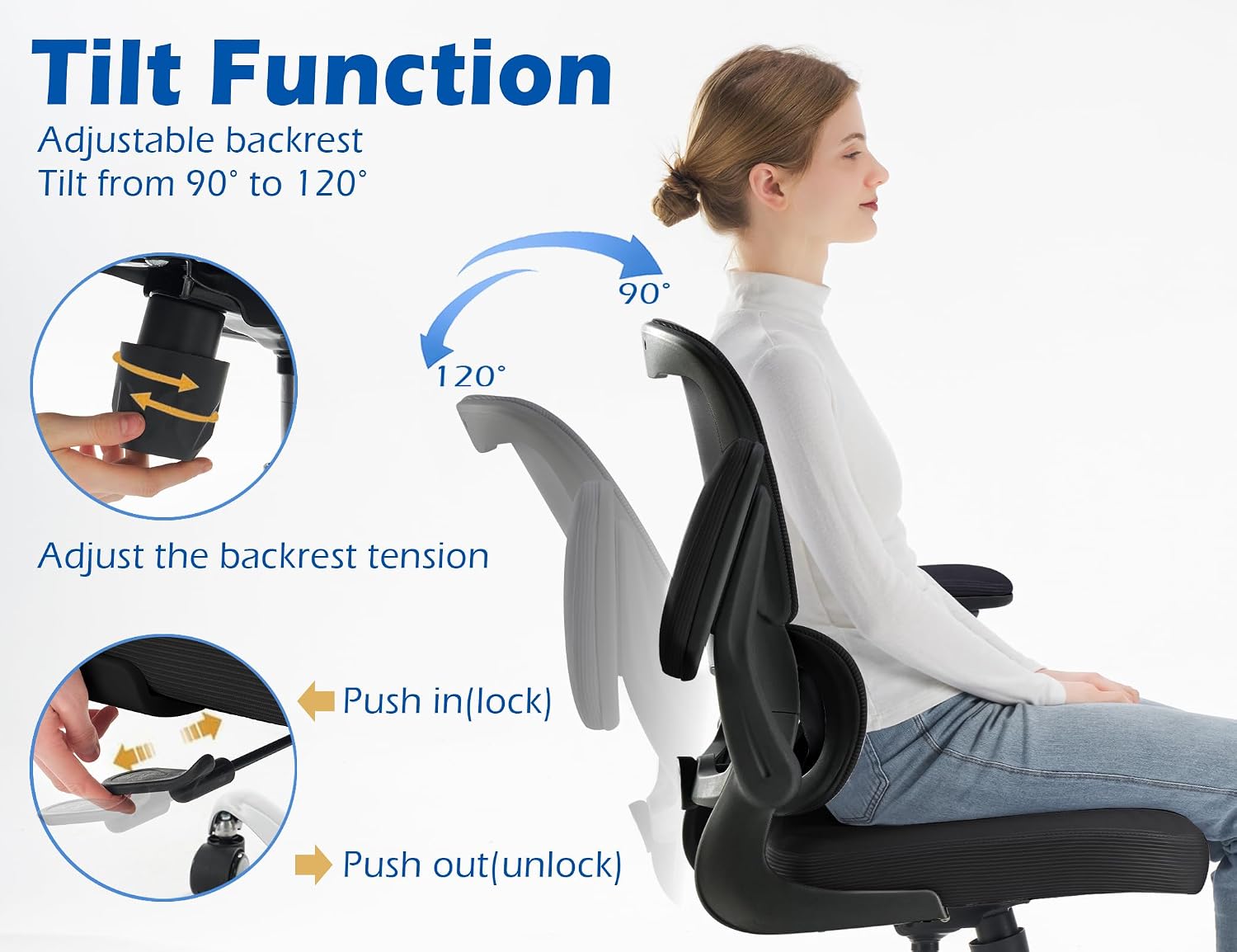 TRALT Ergonomic Office Chair - Desk Chair with Adjustable Headrest Lumbar Support Computer Chair - Mesh Comfy Chair with Flip-up Armrests - Gaming Chair for Adults Home Office PU, Black, Pack of 3