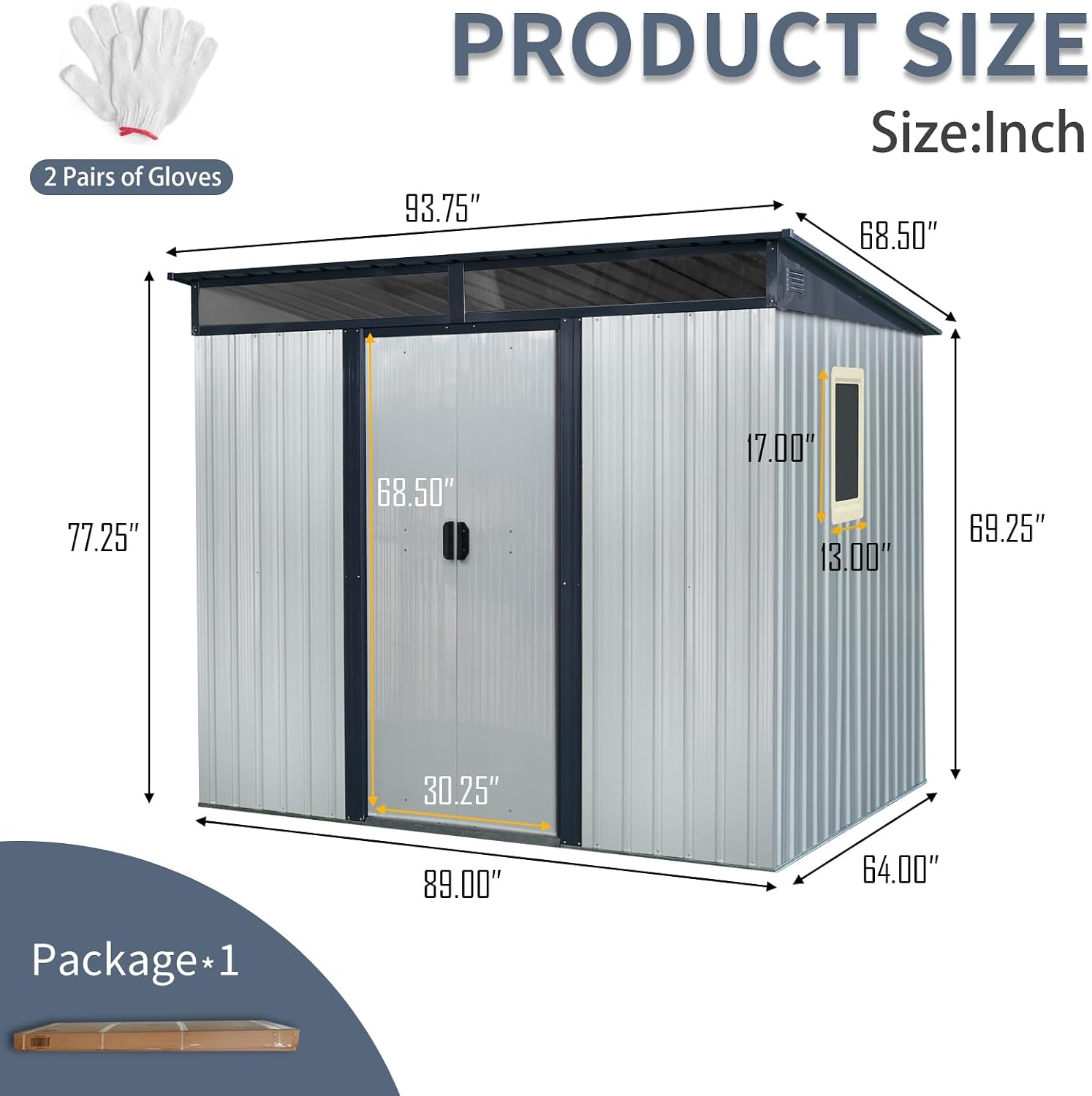 Ball & Cast 8x6 FT Outdoor Metal Storage Shed with Window and Transparent Plate,Waterproof Garden Organizer Tool Housew/Lockable Doors & Ventilation,Shelter Cabinet for Patio,Lawn,White+Black