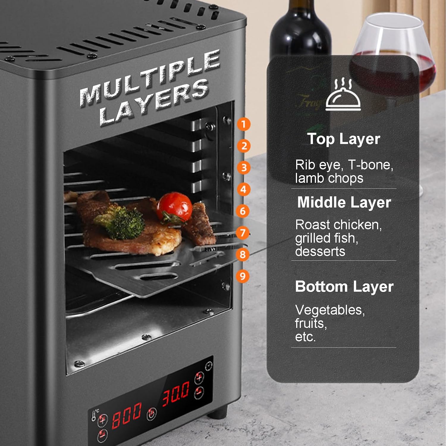 1700W 800℃ Gourmet Steak Grill - Steakhouse Quality, Controllable Time & Temp, Indoor Electric Steak Broiler,A