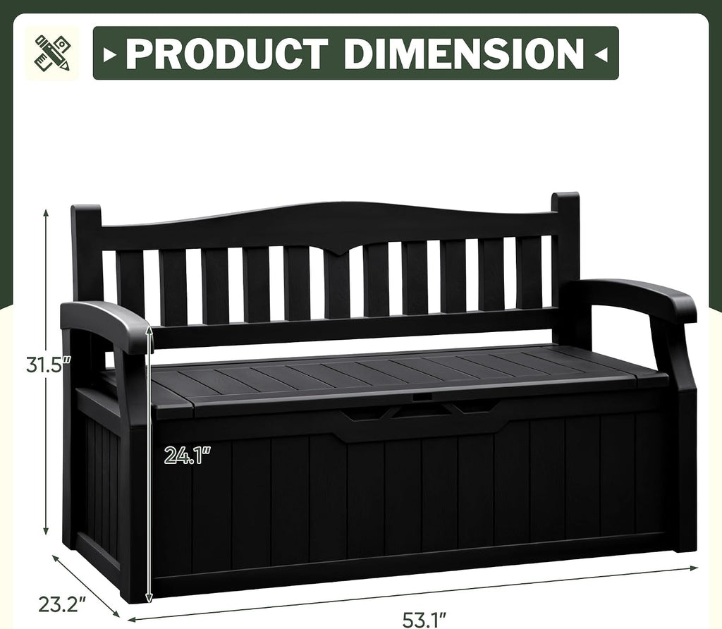 Flamaker 80 Gallon Storage Bench Outdoor Indoor, Durable All-Weather Seating with Hidden Storage, Lockable Deck Box for Garden, Patio, Poolside (Black)