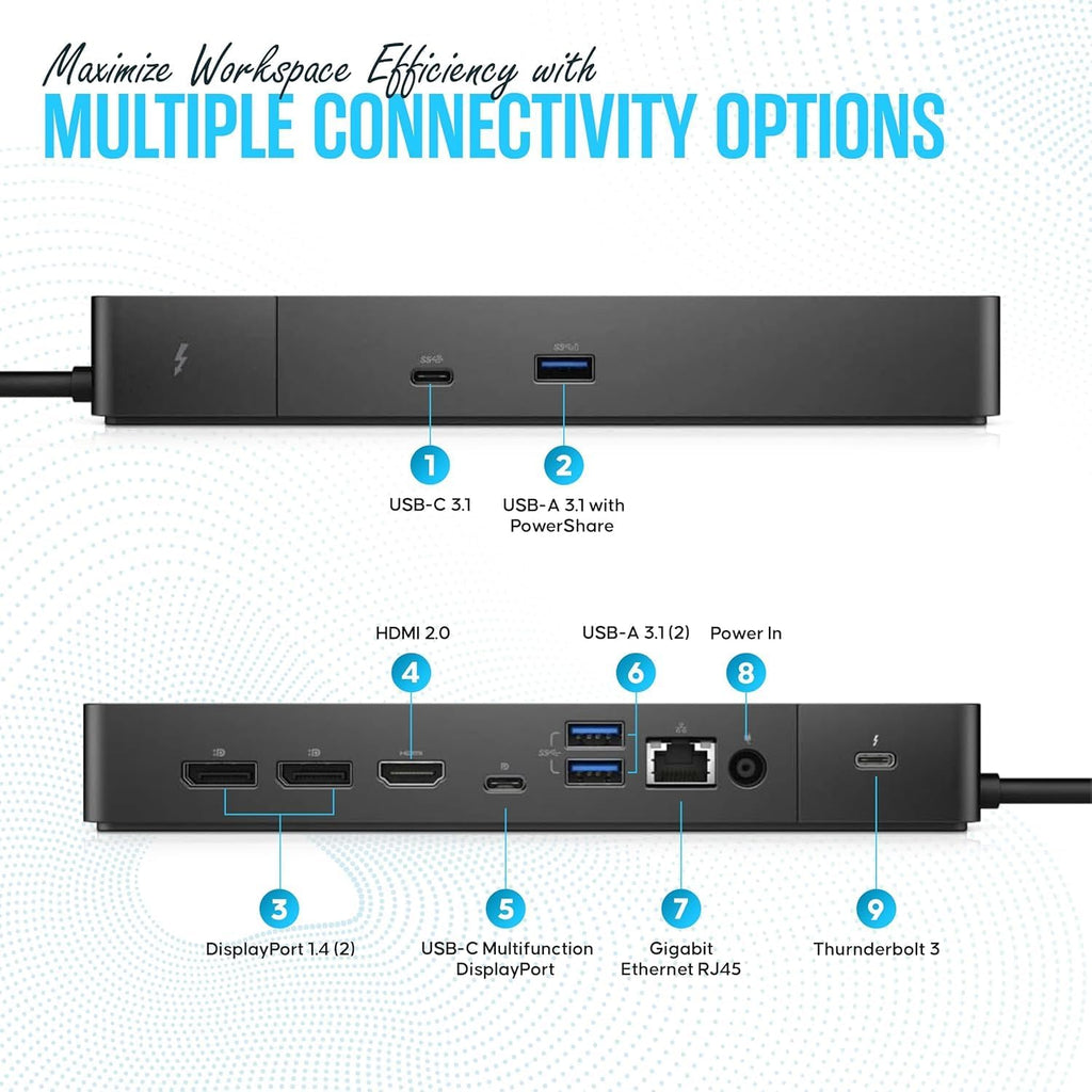 Dell WD19TBS Thunderbolt Dock - USB C Docking Station Dual Monitor with 180, HDMI Cable, DisplayPort Cable - Laptop & Computer Docking Station (Dell WD19TBS New)