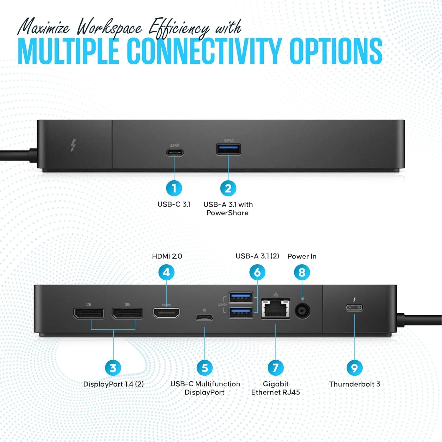 Dell WD19TBS Thunderbolt Dock - USB C Docking Station Dual Monitor with 180, HDMI Cable, DisplayPort Cable - Laptop & Computer Docking Station (Dell WD19TBS New)