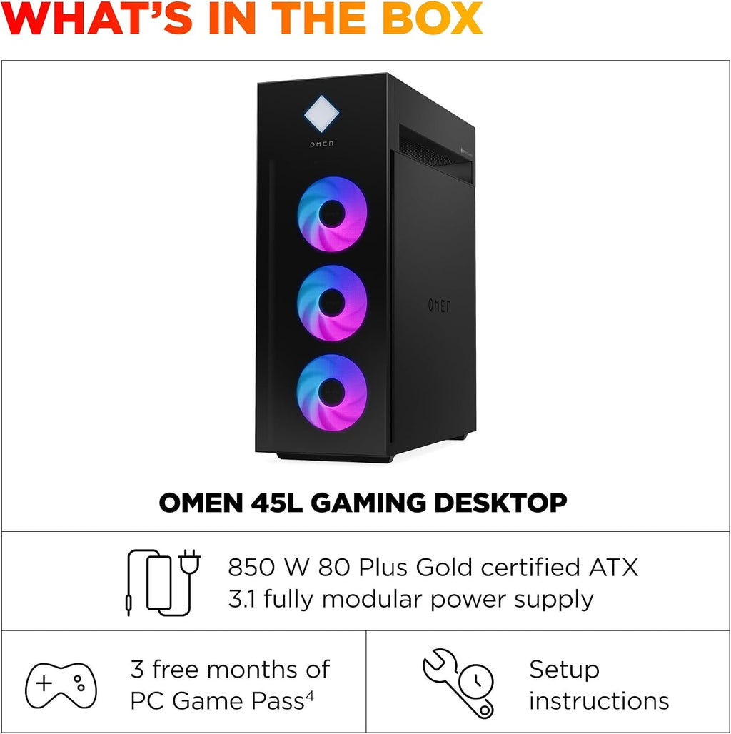HP OMEN 45L Gaming Desktop, Intel Core Ultra 7 265K, 16 GB RAM, 1 TB SSD, NVIDIA GeForce RTX 5070, Windows 11 Pro, Microsoft Copilot, Tempered Glass, GT22-3050 (2025)