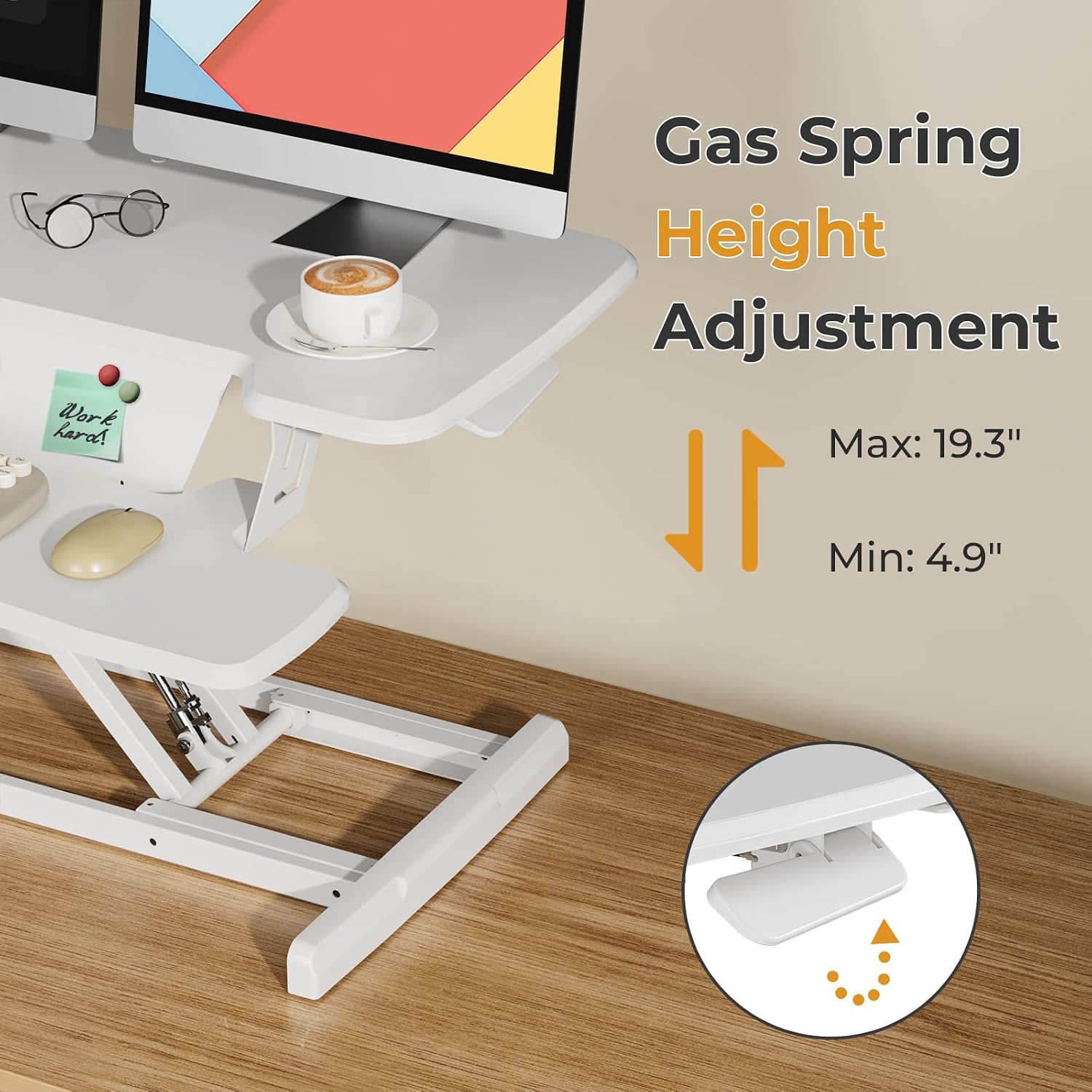 JOY worker Standing Desk Converter, 35' Height Adjustable Sit Stand Up Desk Riser with Keyboard Tray & 6 Fridge Magnets, Desktop Workstation Riser for Home Office Computer Laptop, White