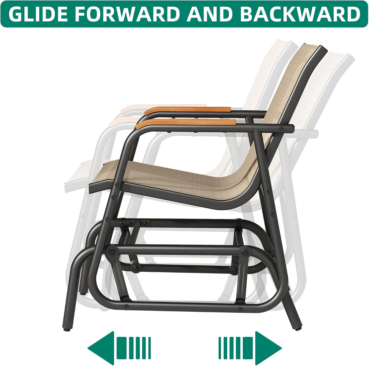 YITAHOME 3 Piece Patio Furniture Set, Outdoor Glider Chair Bistro Set, Coffee Table with Tempered Glass Tabletop, Patio Textilene Chairs Set of 2 for Backyard, Lawn, Garden, Balcony and Porch, Brown