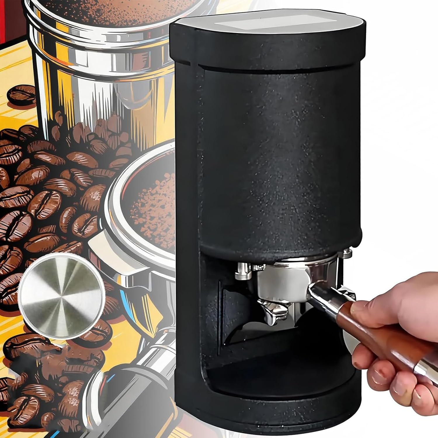 58mm Coffee Tamper,Automatic Electric Bean Powder Press Machine for Expresso,Coffee Tamper Machine,10-30kg Pressure,Adjustable Bracket Lift 1-3 Press Settings for Home and Office Black