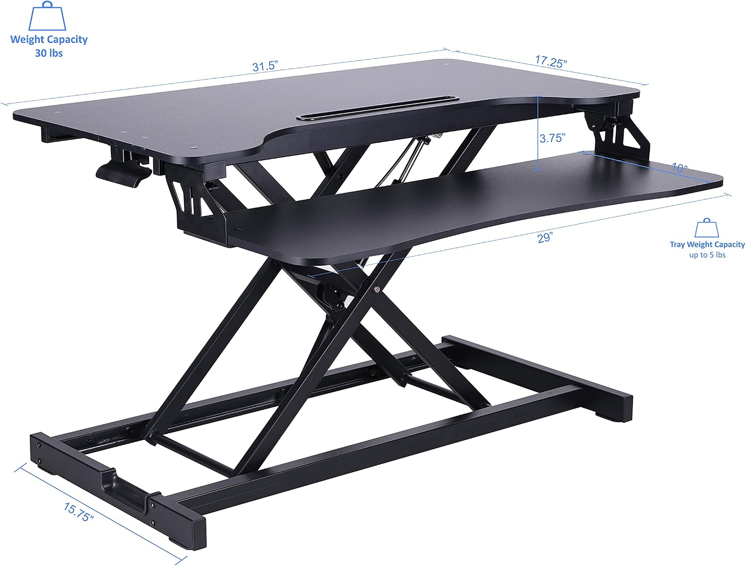 Rocelco Standing Desk Converter 31.5 Inch Sit Stand Up Dual Monitor Tabletop Riser with Tablet Mount, Height Adjustable Home Office Workstation - Deep Keyboard Tray for Laptop Mouse - Black (R VADRB)