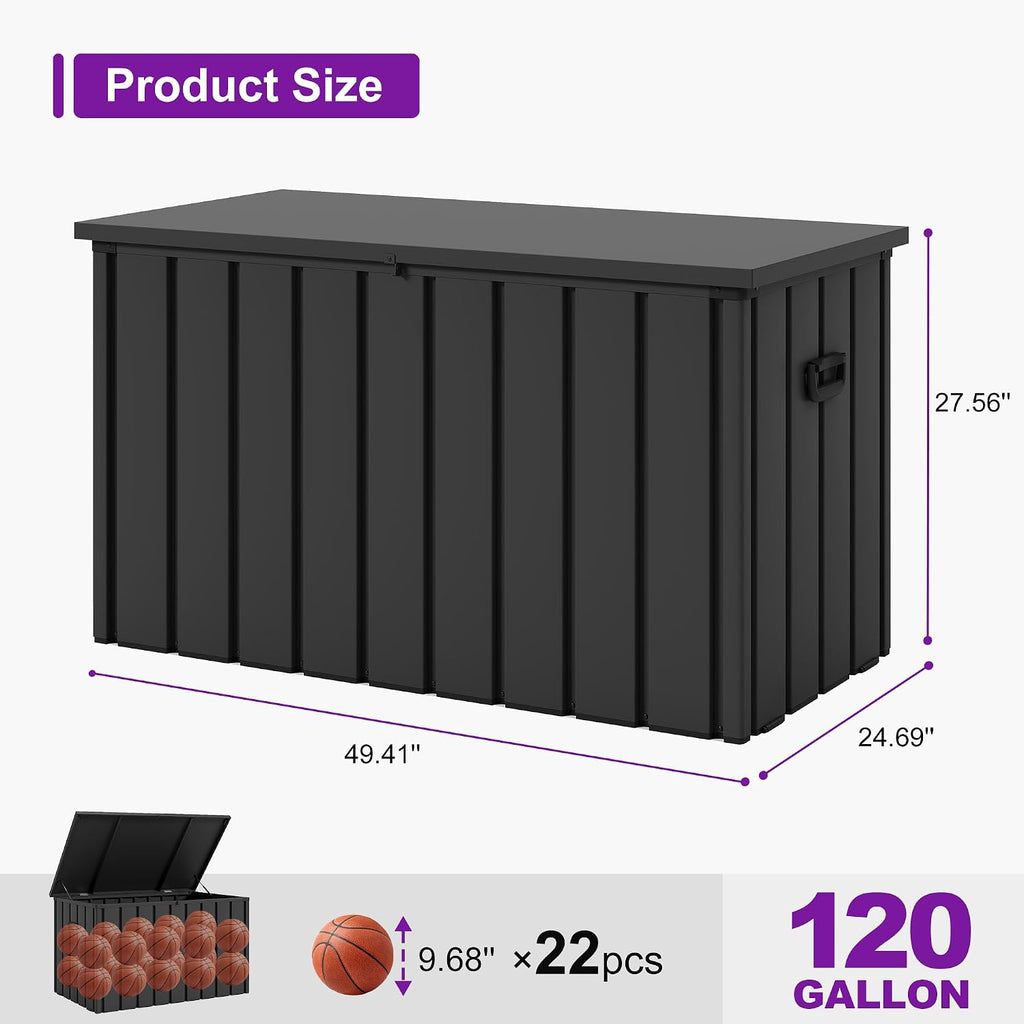 PURPLE LEAF Outdoor Deck Box 120 Gallon Waterproof Lockable Storage Box Container with Lid Deck Organization for Patio Cushions Side Table Pool Accessories Garden Tools, Gray