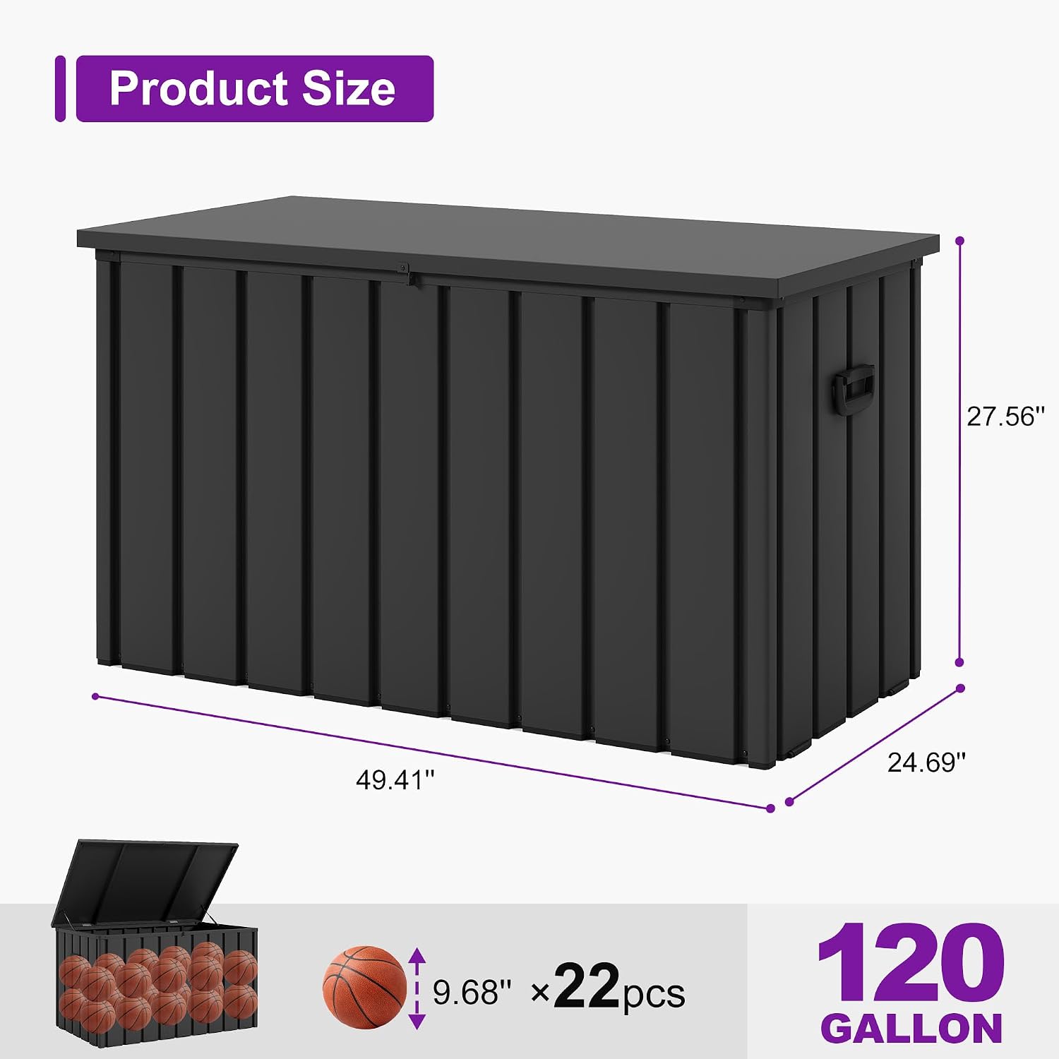 PURPLE LEAF Outdoor Deck Box 120 Gallon Waterproof Lockable Storage Box Container with Lid Deck Organization for Patio Cushions Side Table Pool Accessories Garden Tools, Gray