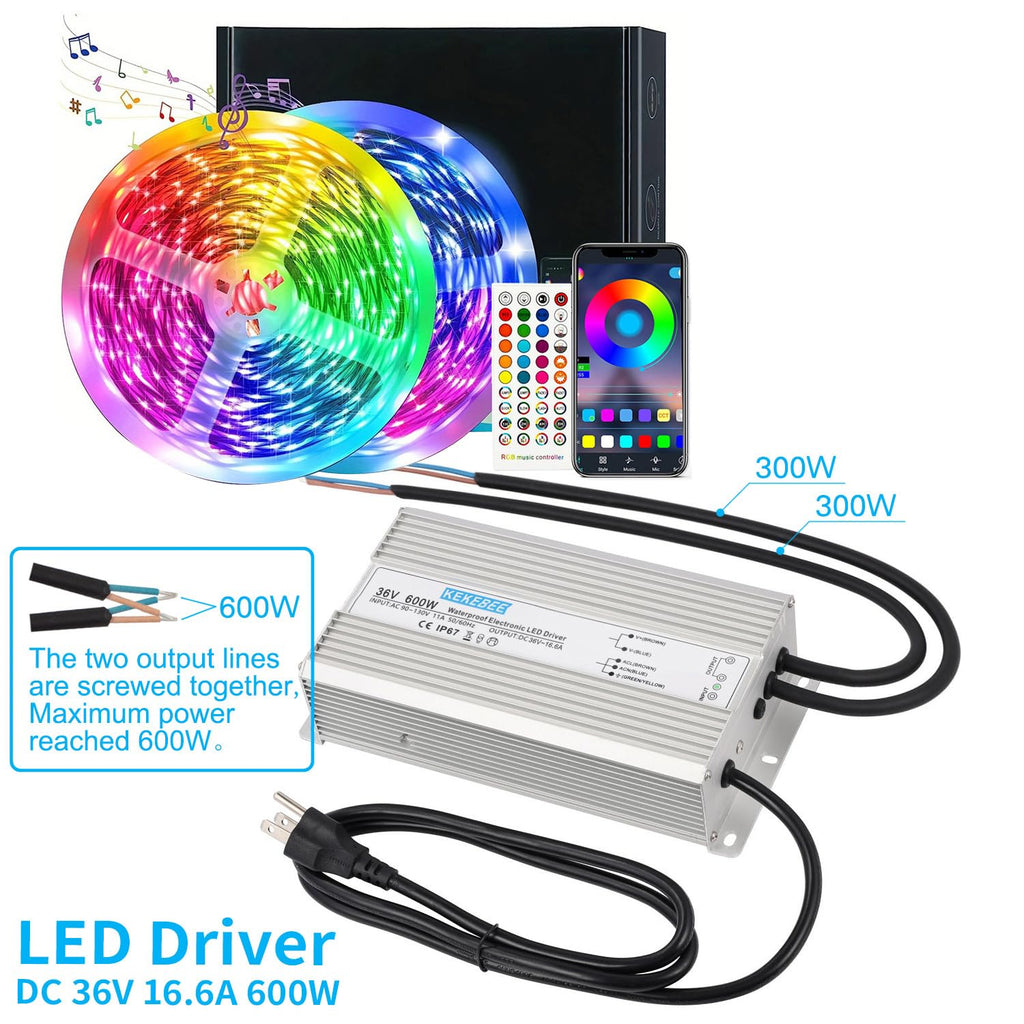 LED Driver 36V 600W Waterproof Power Supply AC90-135V to DC36V16.6A IP67 Waterproof Low Voltage Transformer Suitable for Outdoor LED Lighting Lawn Lights and 36V DC Equipment