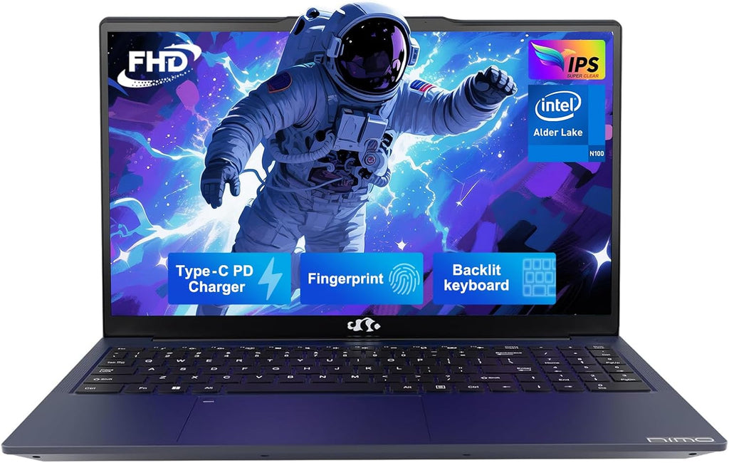 NIMO 15.6' IPS FHD-Laptop, Intel Pentium Quad Core N100 8GB RAM 256GB SSD (Beat i3-1115G4, Up to 3.4GHz) Computer with Backlit Keyboard Fingerprint Type-C WiFi 6 BT5.2, for Student and Home
