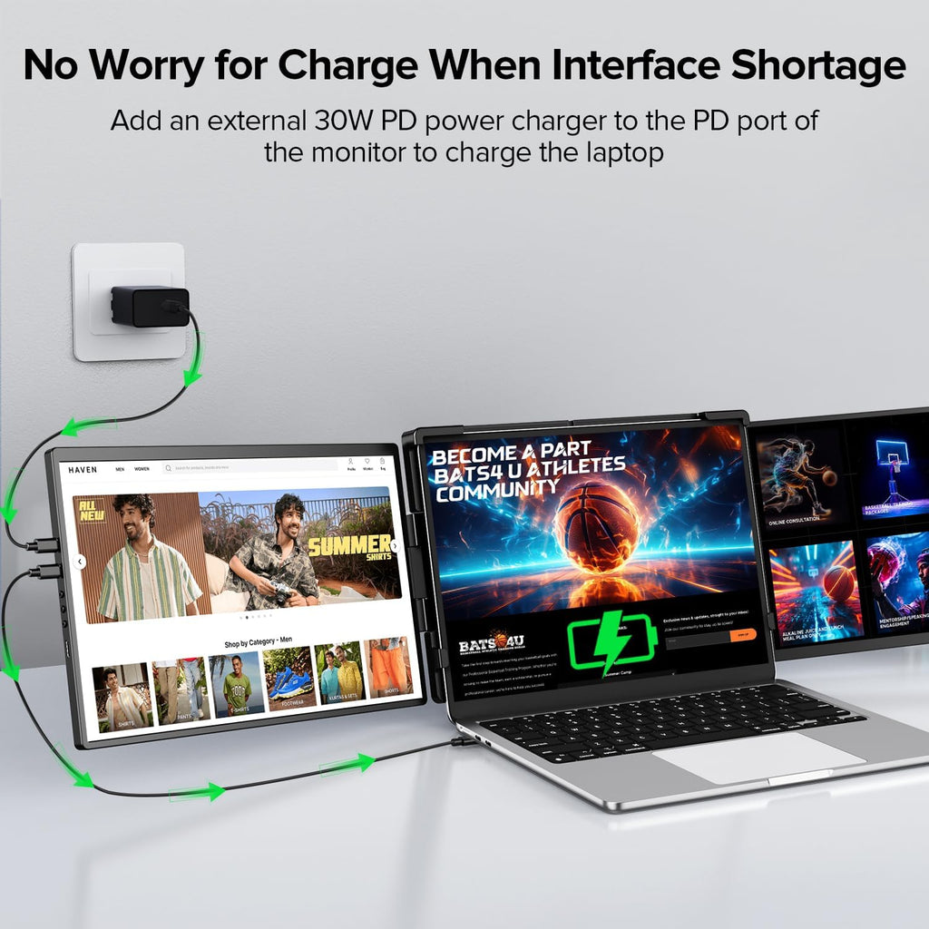 UPERFECT Laptop Screen Extender, 2K 14' 360° Patented Unique Swivel Hinge Triple Monitor, 2240x1400 QHD IPS Portable Dual Monitor for 13.3'-17.3'' Laptops, Plug & Play with Mac, Wins, Android