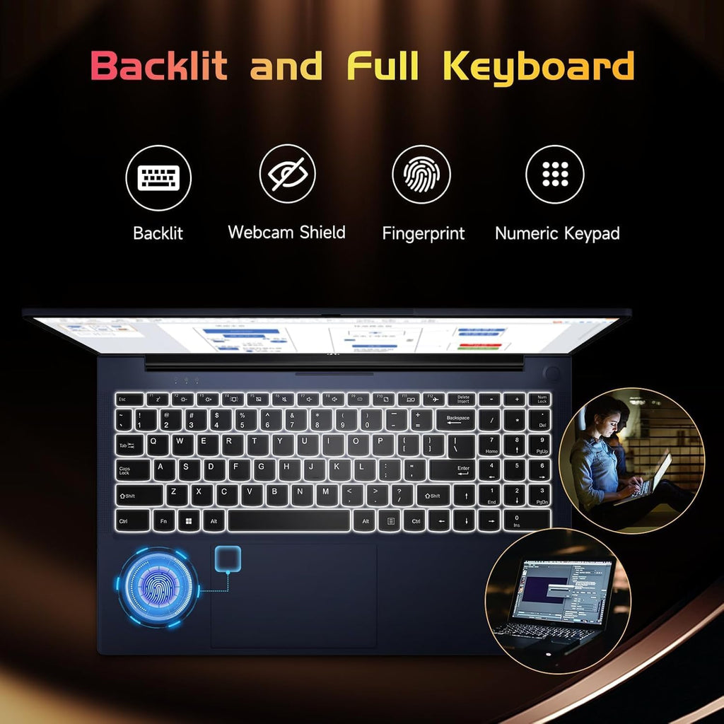 NIMO 15.6' IPS FHD-Laptop, Intel Pentium Quad Core N100 8GB RAM 256GB SSD (Beat i3-1115G4, Up to 3.4GHz) Computer with Backlit Keyboard Fingerprint Type-C WiFi 6 BT5.2, for Student and Home