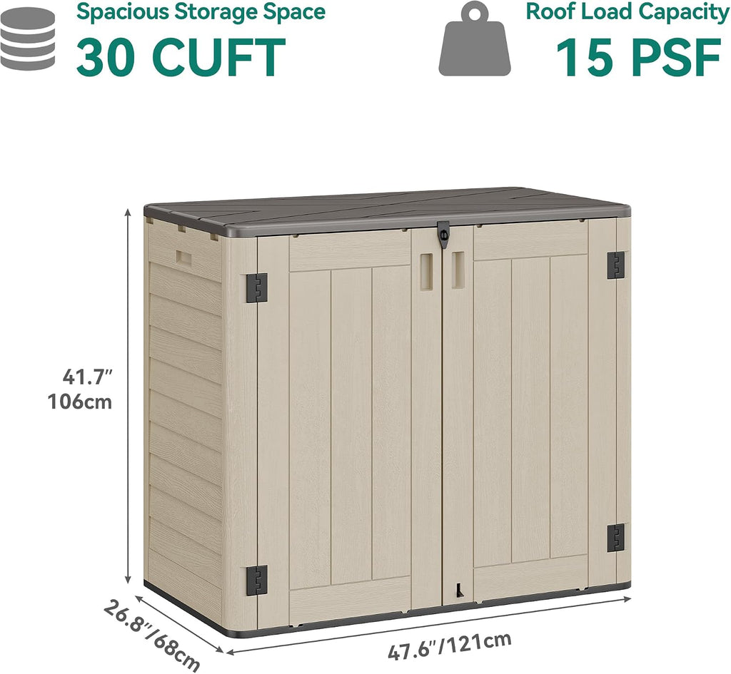 YITAHOME Outdoor Storage Shed w/o Shelf, 30 cu ft Horizontal Storage Shed Outdoor, Resin Waterproof Storage Cabinet for Garage, Poolside, Bikes, and Garden (Khaki + Black)