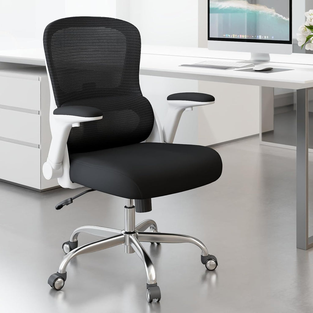 Ergonomic Office Chair - Computer Desk Chairs Comfy, Mesh High-Back Gaming Chair with Adjustable Lumbar Support, Executive Task Chair for Adults, Comfortable for Long Hours (White Black)
