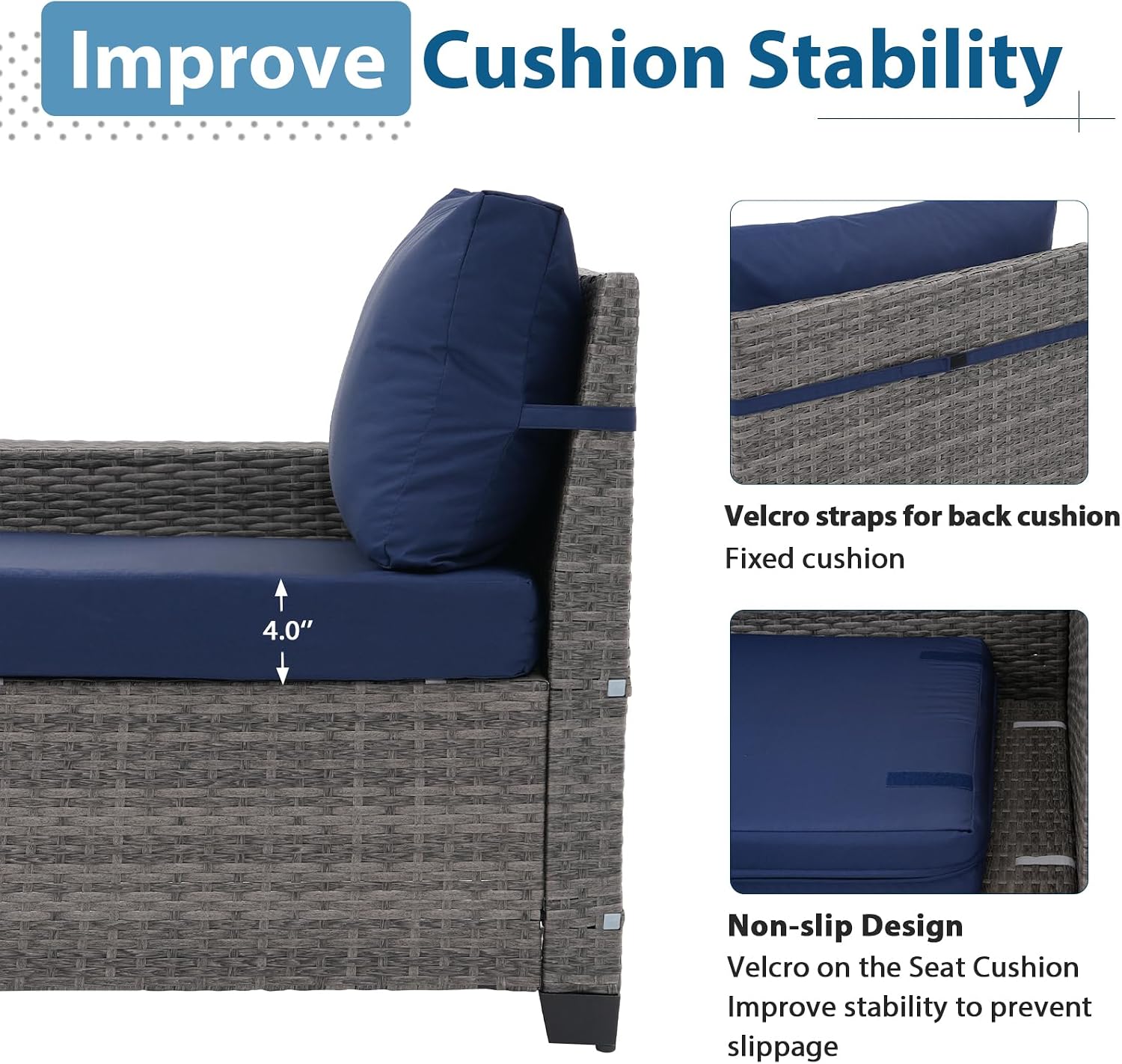 JOIVI 6-Piece Outdoor Patio Furniture Set, Rattan Patio Conversation Set with Coffee Table, L-shaped Wicker Outdoor Sectional Sofa Set with Wide Armrest and Cushions for Garden, Deck, Porch, Navy Blue