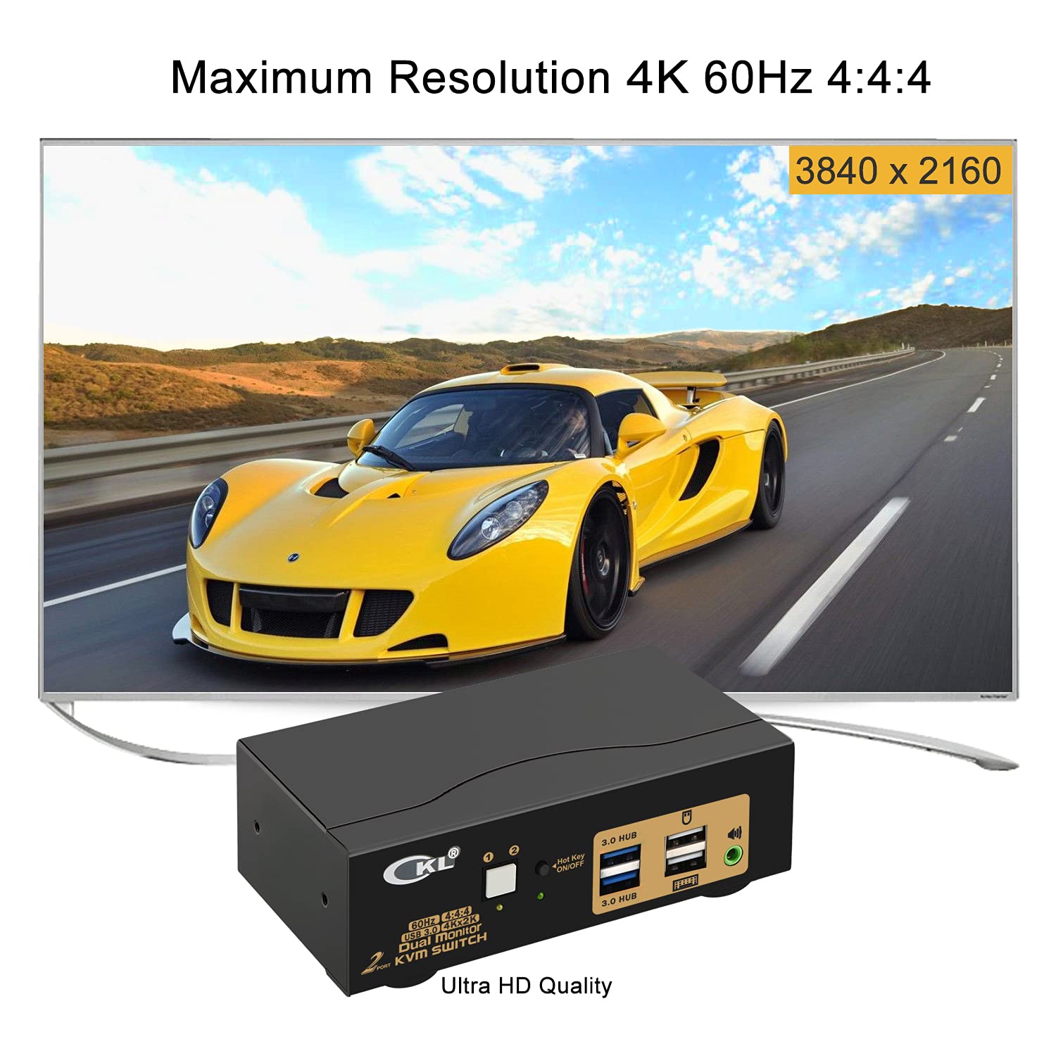 Dual Monitor KVM Switch HDMI 4K@60Hz for Home and Office to Console Desktops/Laptops, Support USB 3.0, Hot Key, Audio, Wireless Keyboard and Mouse (2 Monitors 2 Computers 922HUA-3)