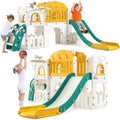 GAOMON 8 in 1 Toddler Slide Indoor Playground, Indoor Slide Toddler Playset for Toddlers 1-3, Kids Outdoor Playground with Slide, Basketball Hoop, Climber, Crawling Tunnel, Telescope, Toy Storage