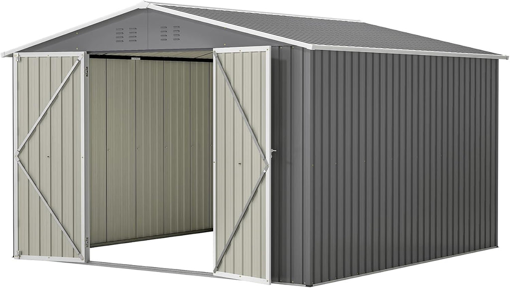 10x10 Ft Sheds & Outdoor Storage - Large Metal Outdoor Storage Shed with Floor Frame Large Heavy Duty Tool Storage She Shed (10x10 Ft)