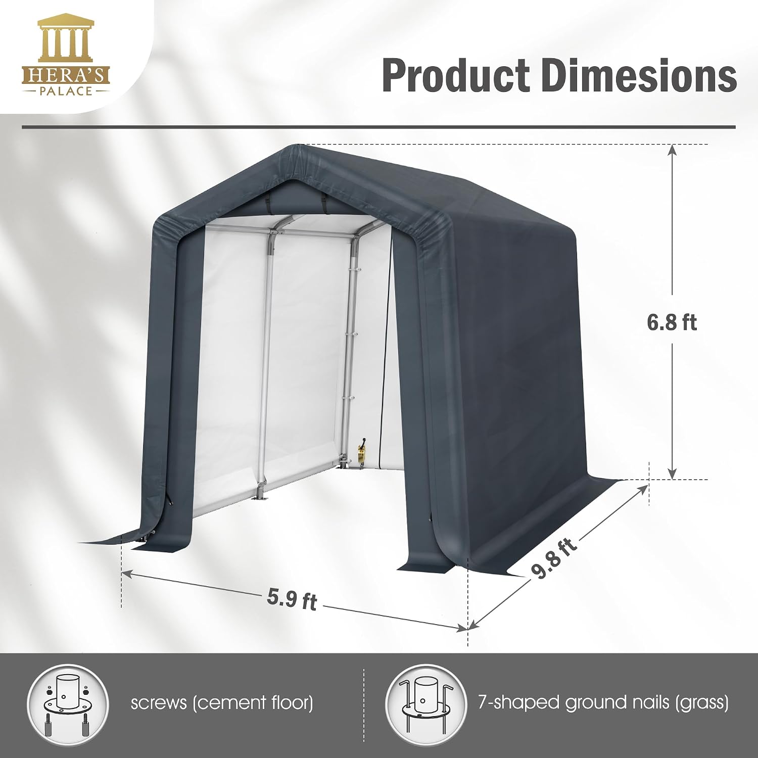 HERA'S PALACE 6x10ft Heavy Duty Motorcycle Storage Shed Small Carport Outdoor Anti-Snow Portable Canopy Shelter with 2 Doors Garage Tent for Garden Tools Bike