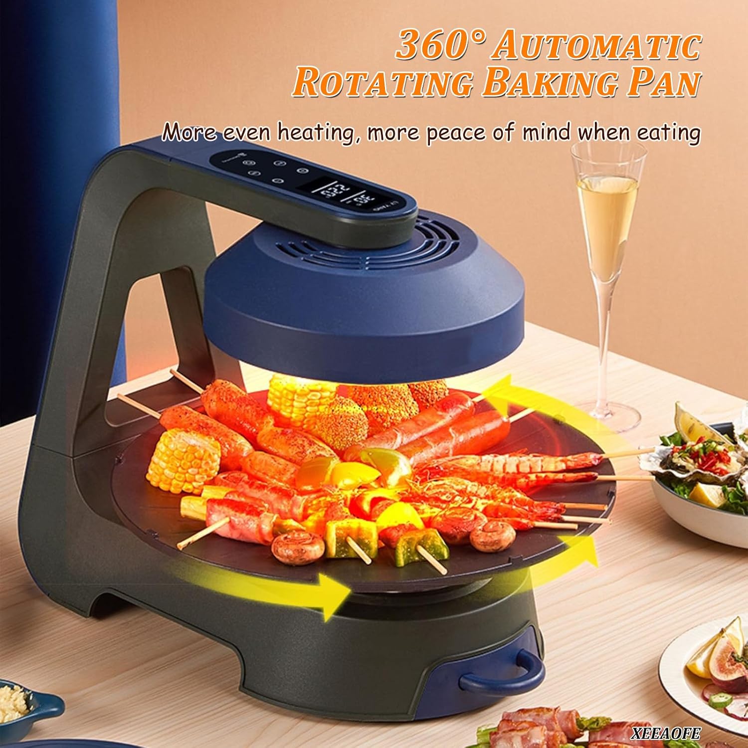 Electric Indoor Grill - Black Smokeless Grill with Smart LED Display, 360° Rotation, 1-80mins Timer & Precise Temperature Control for Kitchen
