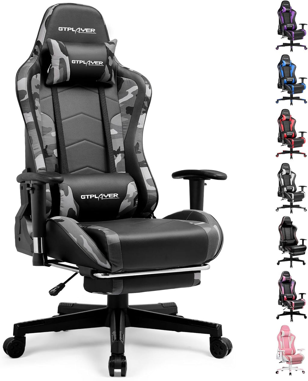 GTPLAYER Gaming Chair with Footrest Speakers Video Game Chair Bluetooth Music Heavy Duty Ergonomic Computer Office Desk Chair