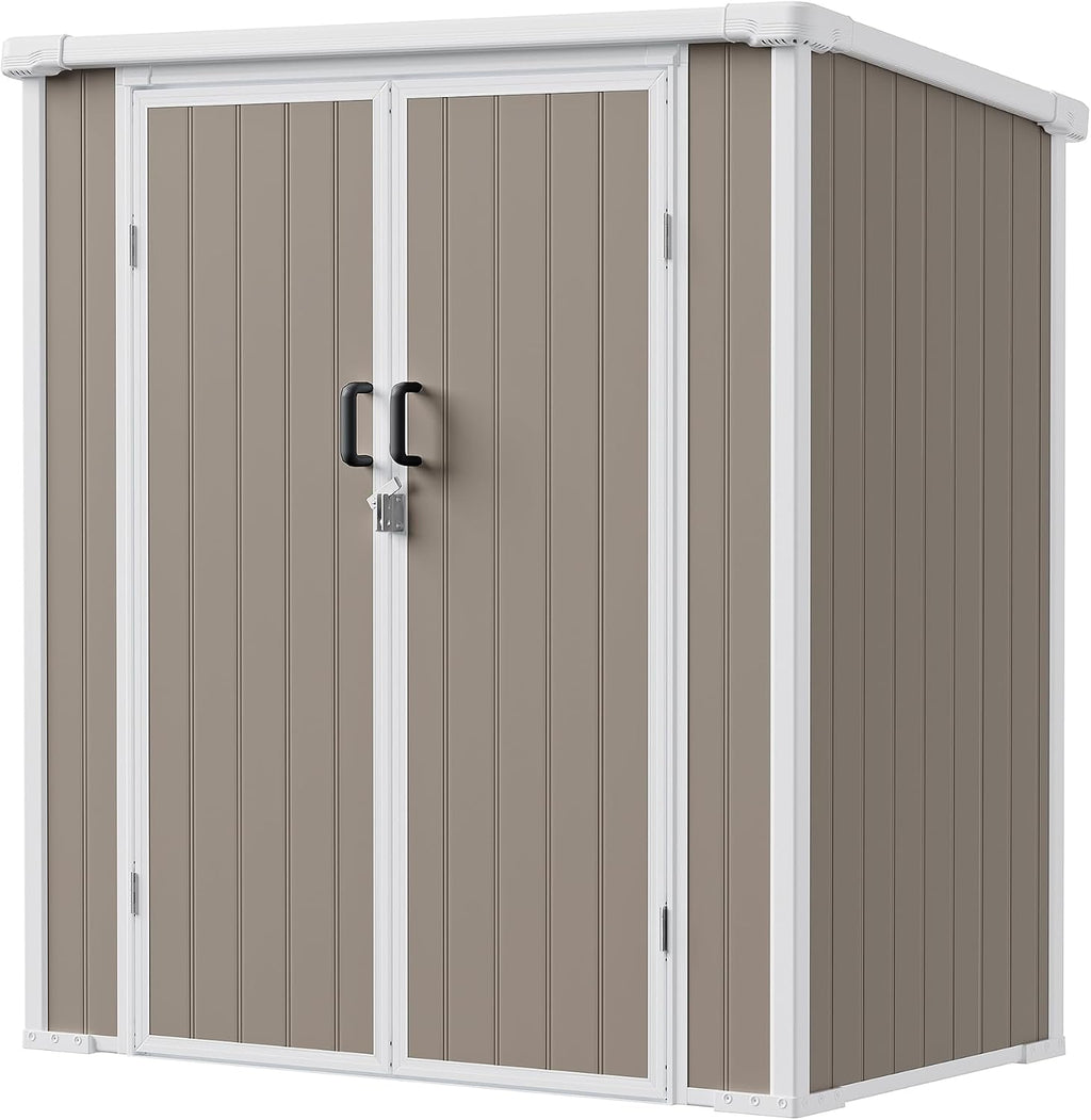 5x3 Resin Garden Sheds & Outdoor Storage on Clearance, Weather-Resistant Plastic Shed with Floor and Lockable Door for Garden Tools, Lawn Mower, Bike, Backyard Organization, Warm Gray