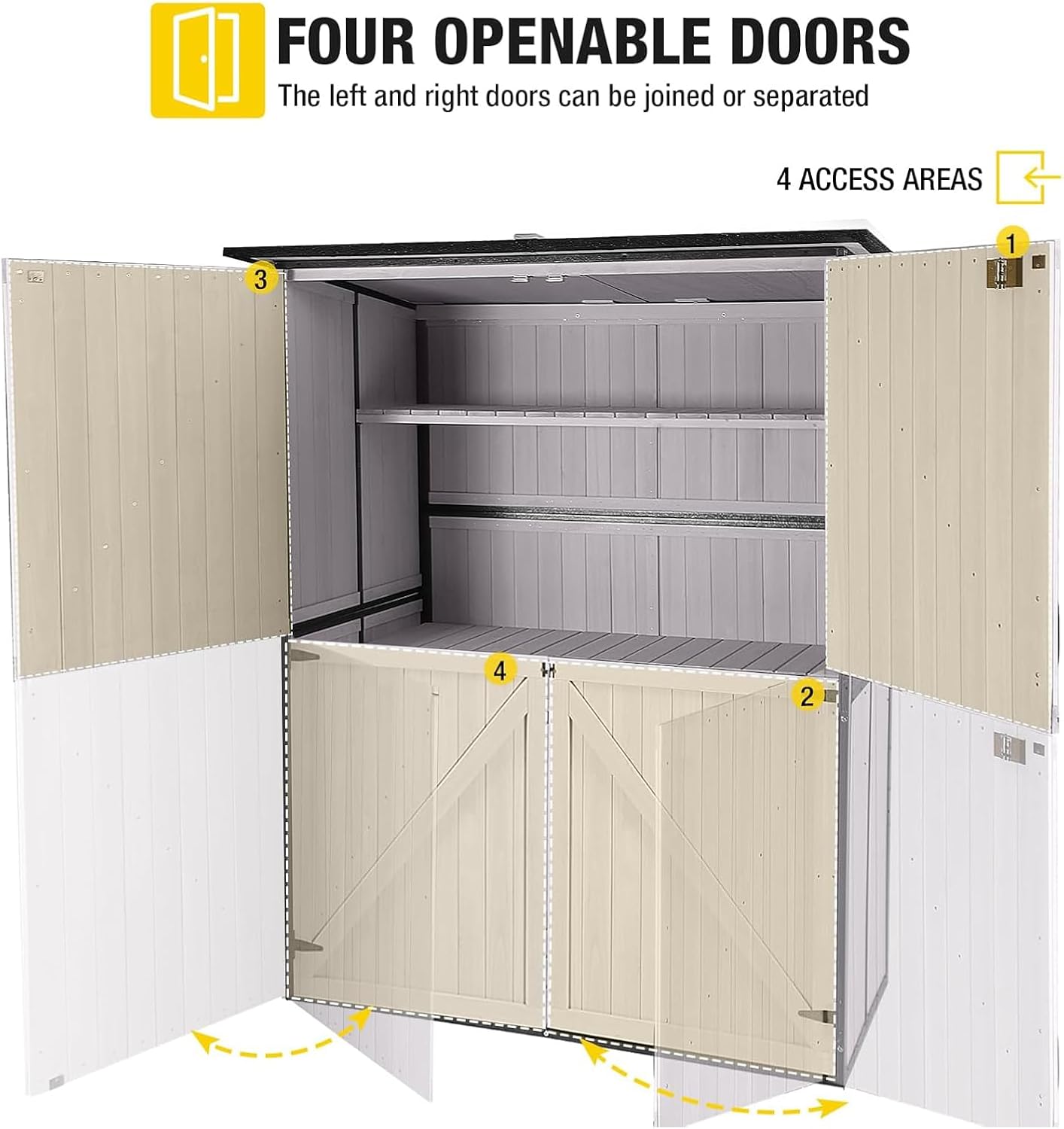 Aivituvin Shed Outdoor Storage Cabinet with Durable Metal Frame Waterproof Garden Tool Storage with Adjustable Shevels and Floor for Backyard Garden Patio Lawn, 55' L, Off White
