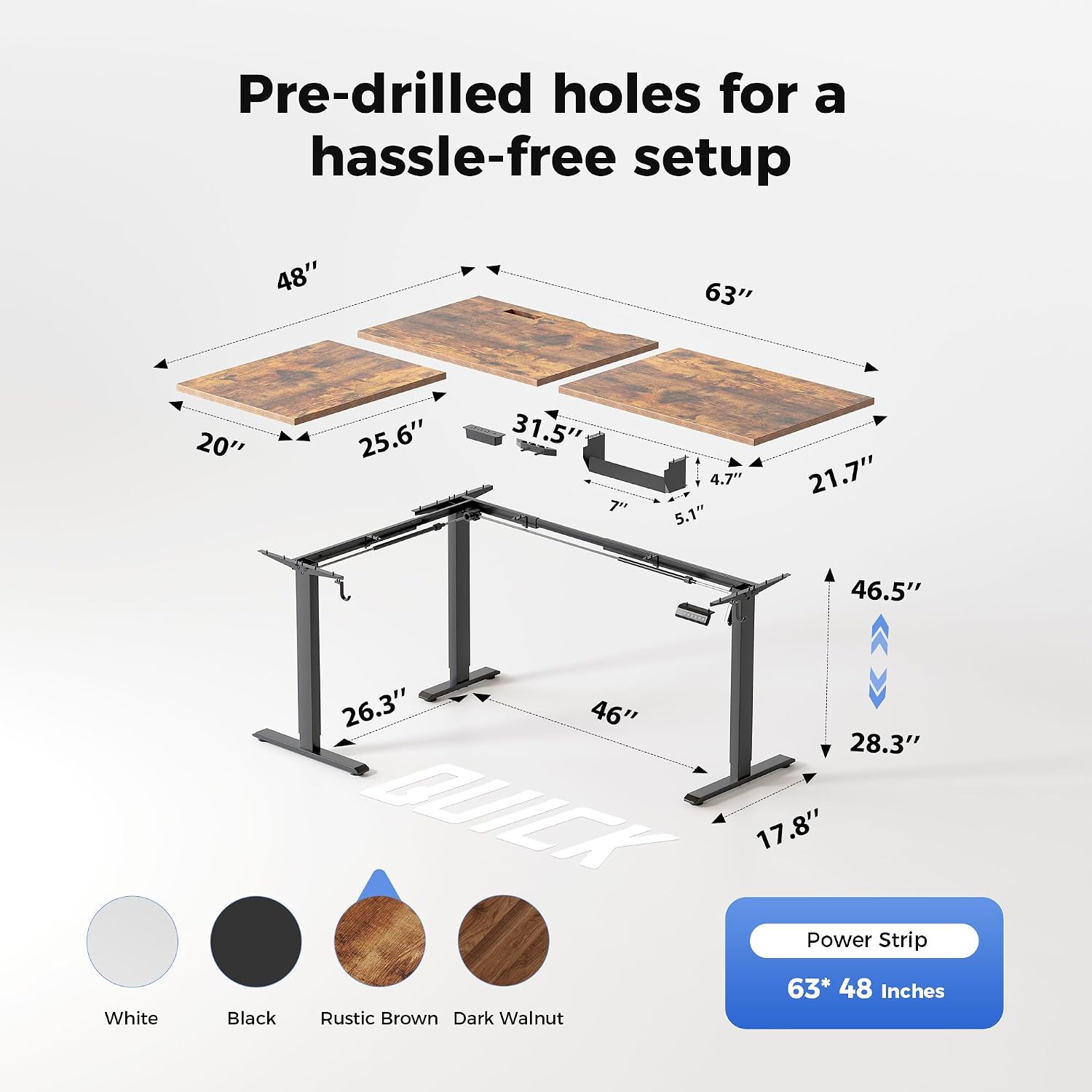 Agilestic Electric L Shaped Standing Desk 63 x 48 Inch with Power Outlet, Height Adjustable Corner Stand up Desk with Cable Management,Sit Stand Home Office Workstation with Splice Board, Rustic Brown